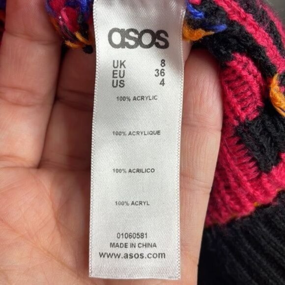 ASOS Size 4 Multicolor Colorful Aztec Southwestern Open Front Hooded Cardigan - Picture 6 of 9